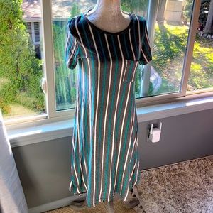 Lularoe Carly dress - white and turquoise stripes